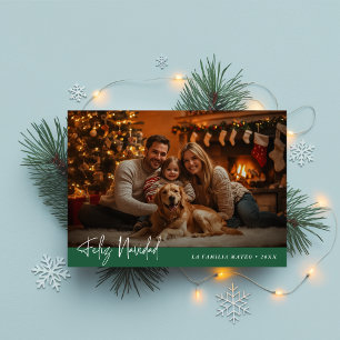 Modern Family Photo Feliz Navidad Christmas Green Holiday Card