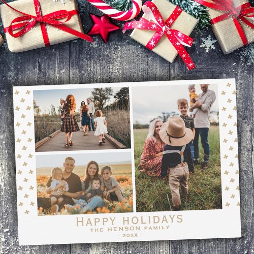 Modern Family Photo Floral Pattern Christmas Holiday Card