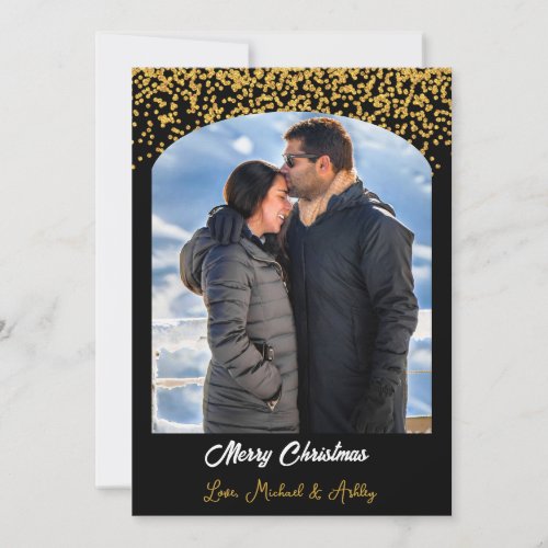 Modern Family Photo Gold Glitter Christmas Holiday Announcement