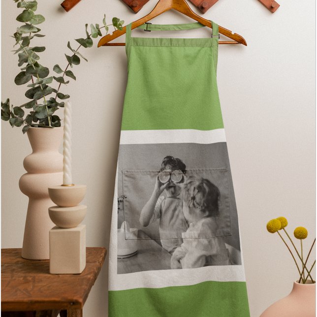 Modern  Family Photo Green Simple Lovely Gift Apron (Creator Uploaded)