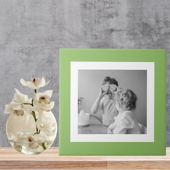 Modern  Family Photo Green Simple Lovely Gift Ceramic Tile (Creator Uploaded)