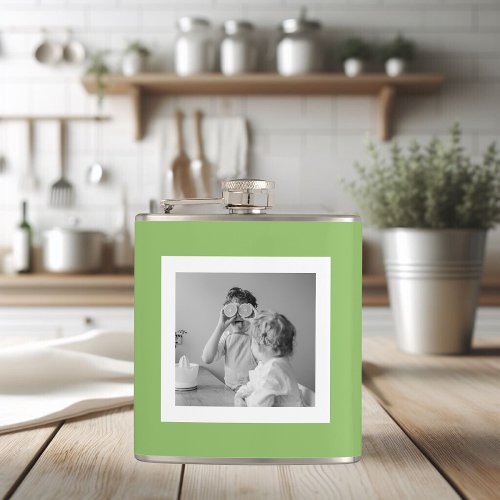 Modern  Family Photo Green Simple Lovely Gift Flask