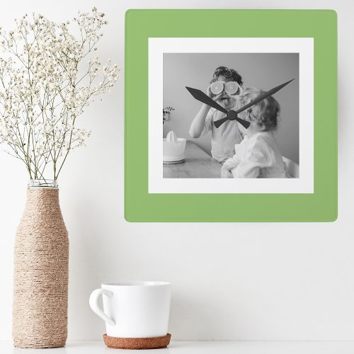 Modern  Family Photo Green Simple Lovely Gift Square Wall Clock