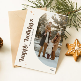 Modern Family Photo Happy Holidays Retro Christmas Holiday Postcard
