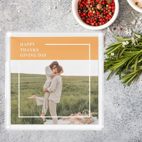 Modern Family Photo Happy Thanksgiving Day Gift Acrylic Tray