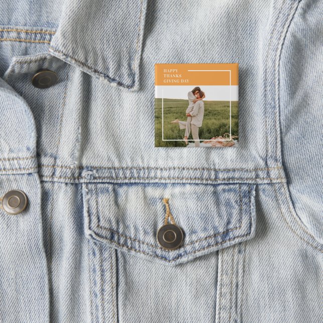 Modern Family Photo& Happy Thanksgiving Day Gift Button (In Situ)