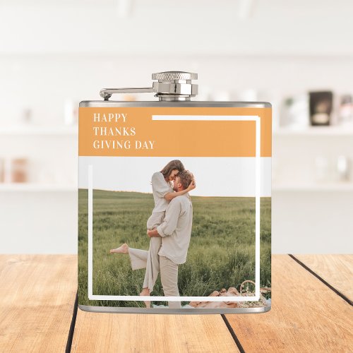 Modern Family Photo Happy Thanksgiving Day Gift Flask