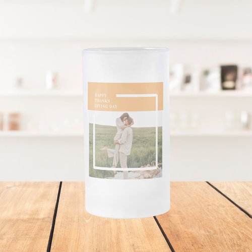 Modern Family Photo Happy Thanksgiving Day Gift Frosted Glass Beer Mug