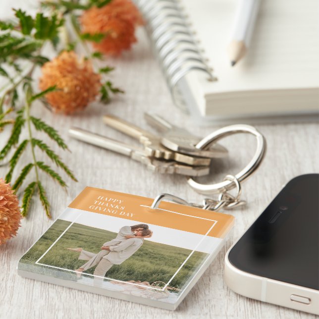 Modern Family Photo& Happy Thanksgiving Day Gift Keychain (Front Right)