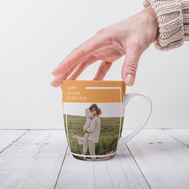 Modern Family Photo& Happy Thanksgiving Day Gift Latte Mug (Creator Uploaded)