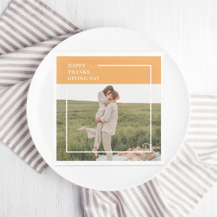 Modern Family Photo& Happy Thanksgiving Day Gift Napkins