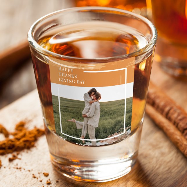 Modern Family Photo& Happy Thanksgiving Day Gift Shot Glass (Creator Uploaded)