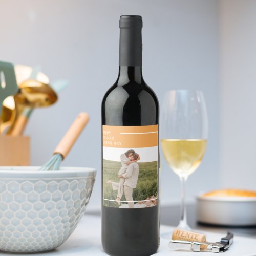 Modern Family Photo Happy Thanksgiving Day Gift Wine Label