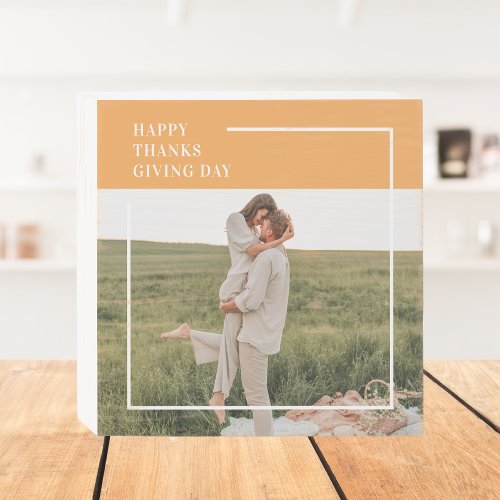 Modern Family Photo Happy Thanksgiving Day Gift Wooden Box Sign