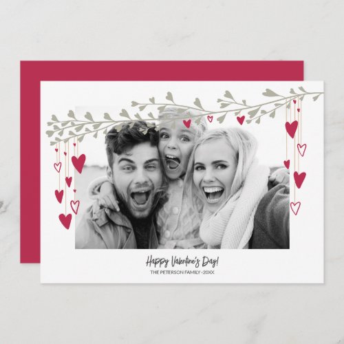 Modern family photo heart branch valentine day holiday card