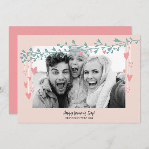 Modern family photo heart branch valentine day holiday card