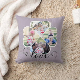 Modern Family Photo Heart Love Throw Pillow
