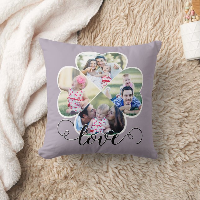 Modern Family Photo Heart Love Throw Pillow (Blanket)