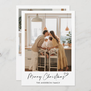 Modern Family Photo Heart Script Merry Christmas Holiday Card