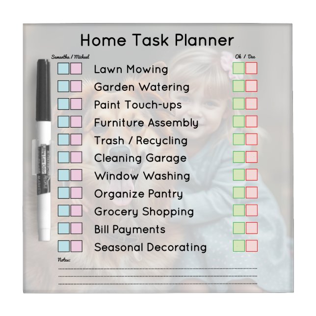 Modern Family Photo Home Planner Dry Erase Board (Front)