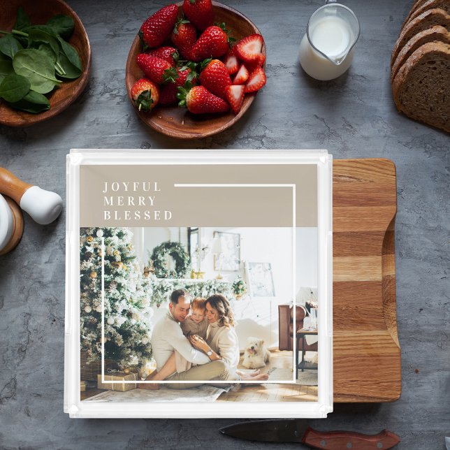 Modern Family Photo | Joyful Merry Blessed  Acrylic Tray (Creator Uploaded)