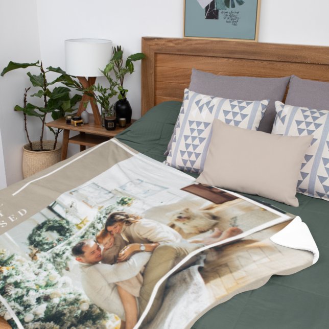 Modern Family Photo | Joyful Merry Blessed  Fleece Blanket (Creator Uploaded)