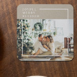 Modern Family Photo | Joyful Merry Blessed  Glass Coaster<br><div class="desc">Modern Family Photo | Joyful Merry Blessed</div>