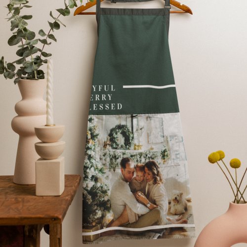 Modern Family Photo  Joyful Merry Blessed  Green Apron