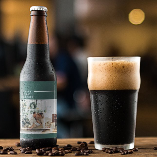 Modern Family Photo | Joyful Merry Blessed | Green Beer Bottle Label (Creator Uploaded)