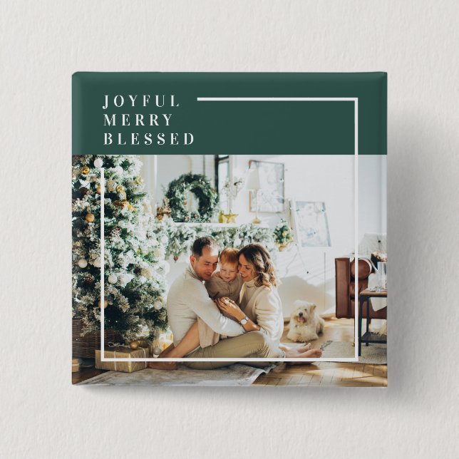 Modern Family Photo | Joyful Merry Blessed | Green Button (Front)