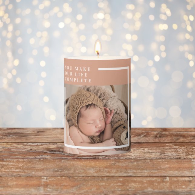 Modern Family Photo | Joyful Merry Blessed | Green Pillar Candle (Creator Uploaded)