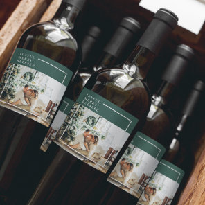 Modern Family Photo | Joyful Merry Blessed | Green Wine Label