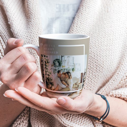 Modern Family Photo  Joyful Merry Blessed  Latte Mug