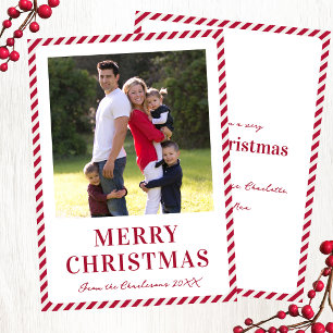 Modern Family Photo Merry Christmas Candy Stripe Holiday Card