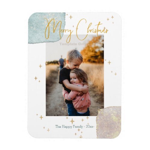 Modern Family Photo Merry Script Gold Watercolor M Magnet