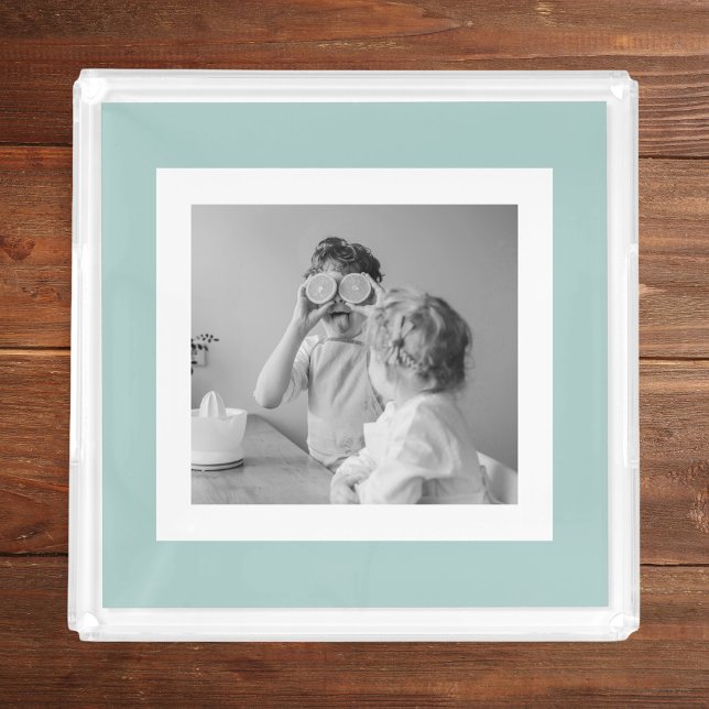 Modern  Family Photo Mint Simple Lovely Gift Acrylic Tray (Creator Uploaded)
