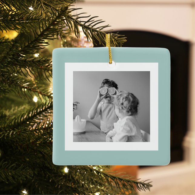 Modern  Family Photo Mint Simple Lovely Gift  Ceramic Ornament (Creator Uploaded)