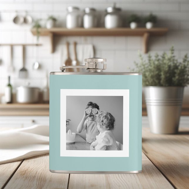 Modern  Family Photo Mint Simple Lovely Gift Flask (Creator Uploaded)