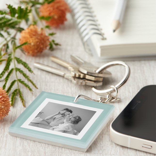 Modern  Family Photo Mint Simple Lovely Gift Keychain (Front Right)