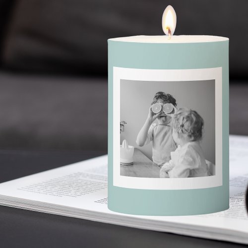 Modern  Family Photo Mint Simple Lovely Gift Pillar Candle