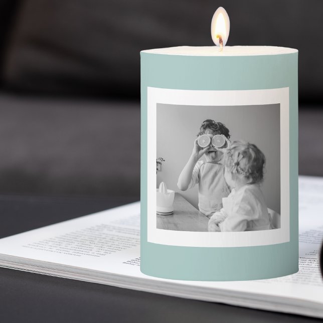 Modern  Family Photo Mint Simple Lovely Gift Pillar Candle (Creator Uploaded)