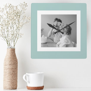 Modern  Family Photo Mint Simple Lovely Gift Square Wall Clock