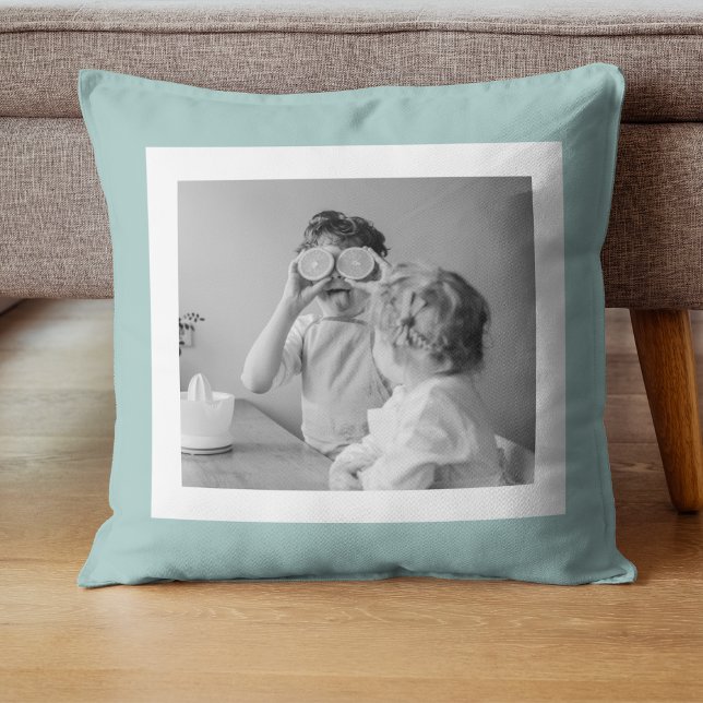 Modern  Family Photo Mint Simple Lovely Gift Throw Pillow (Creator Uploaded)