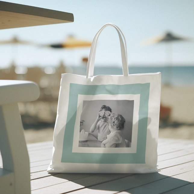 Modern  Family Photo Mint Simple Lovely Gift Tote Bag (Creator Uploaded)