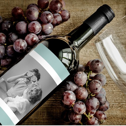 Modern  Family Photo Mint Simple Lovely Gift Wine Label