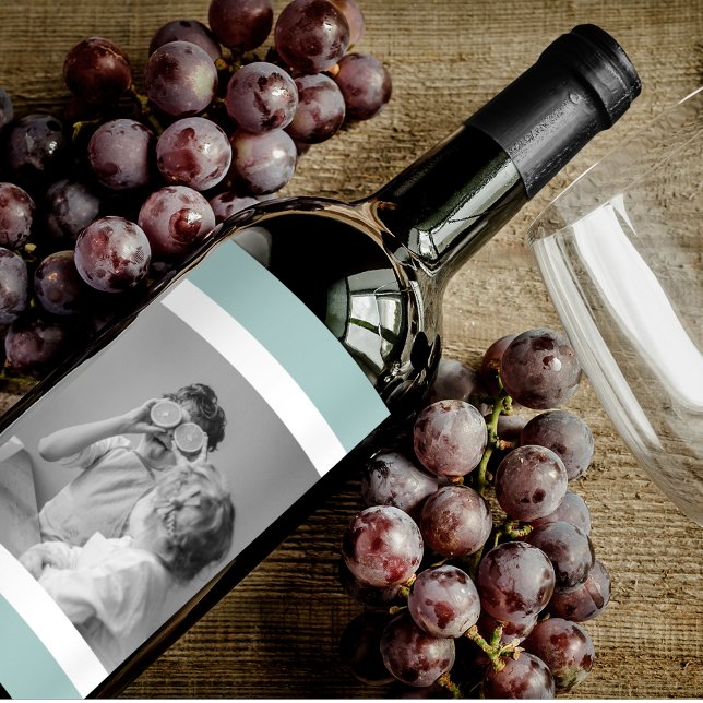 Modern  Family Photo Mint Simple Lovely Gift Wine Label (Creator Uploaded)