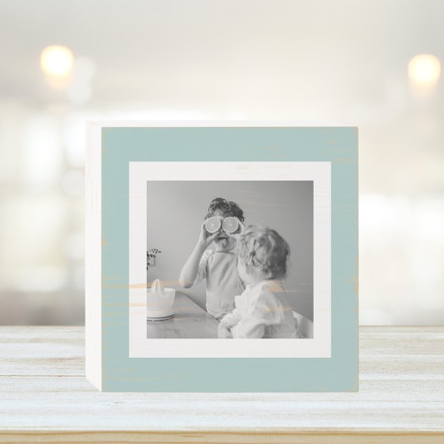 Modern  Family Photo Mint Simple Lovely Gift Wooden Box Sign (Creator Uploaded)
