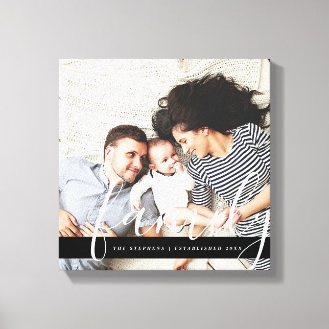 Modern Family Photo Monogram and Established Date Canvas Print (Front)