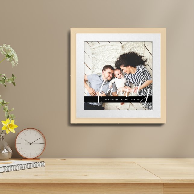 Modern Family Photo Monogram and Established Date Framed Art (Table Top)