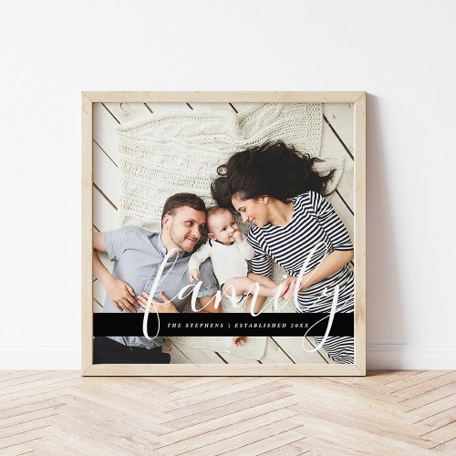 Modern Family Photo Monogram and Established Date Poster